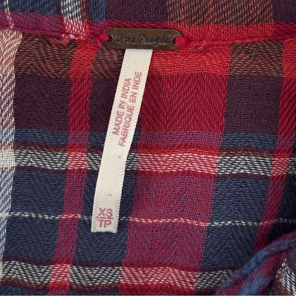 Free People Magical Plaid Shirt XS Embroidered Red Blue - Picture 6 of 8